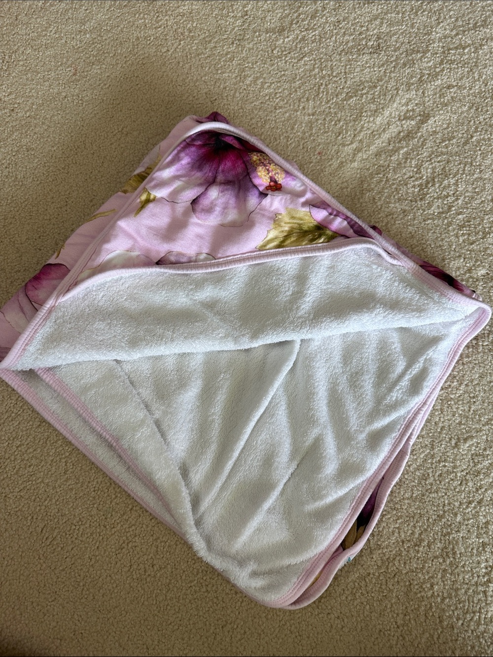 Floral Pink Hooded Towel - Soft White Lining